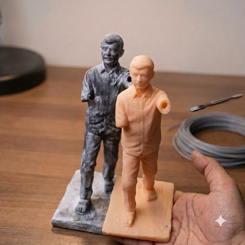 Original statue alongside its 3D printed replica