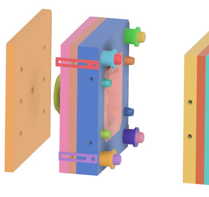 A CNC-machined injection mould tool with cavity and cooling channels